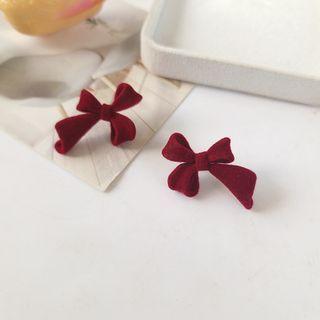 Flocking Bow Earring 1 Pair - Earrings - S925 Silver - Bow - Red - One Size