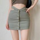 High-waist Button-up Denim Skort