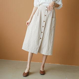 Button-front Linen Skirt