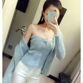 Set: Plain Strapless Top + Cardigan