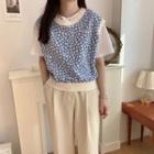 Floral Knit Vest / Short-sleeve Plain T-shirt