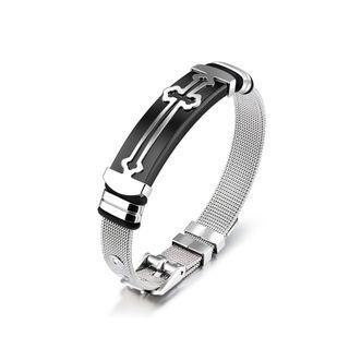 Fashion Elegant Black Cross Mesh Belt 316l Stainless Steel Bracelet Silver - One Size