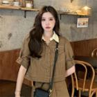 Short-sleeve Denim Button-up Jacket