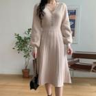 Half-placket Pleated Knit Dress