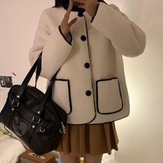 Contrast Trim Button Jacket / Mini Pleated Skirt