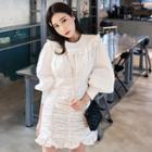 Frill-trim Smocked-hem Dress Ivory - One Size