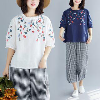 Plain Embroidered Semi Sleeve T Shirt