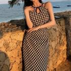 Halter Checkerboard Bodycon Dress