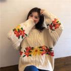 Flower Cable-knit Loose-fit Sweater