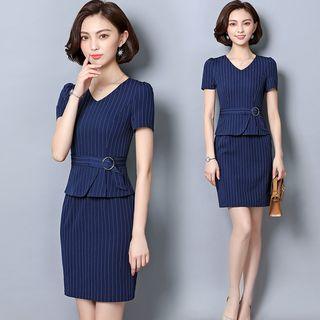 Short-sleeve Striped Peplum Dress