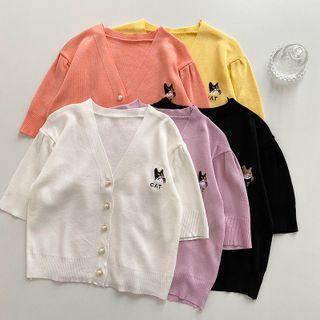 Short-sleeve V-neck Embroidered Light Cardigan