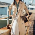 Double-buttoned Tie-waist Lapel Collar Trench Coat