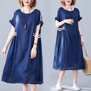 Panel White-striped Medium Maxi Dress Blue - L