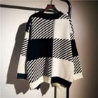 Diagonal Striped Boxy Sweater Black & White - One Size