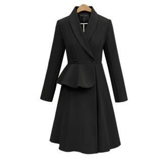 Ruffle Panel Long-sleeve Coat Dress