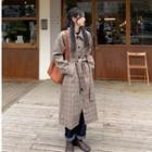 Plaid Button-up Long Coat Light Brown - One Size
