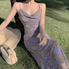 Spaghetti Strap Floral Velvet Midi Dress