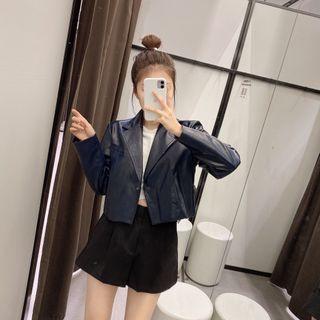 Faux Leather Crop Blazer