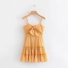 Ribbon Floral Print Spaghetti-strap Mini A-line Dress