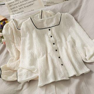 Contrasted Square-neck Sheer Blouse