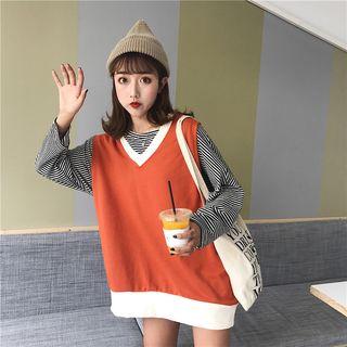 Striped Long Sleeve T-shirt / Knit Vest