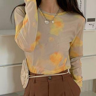 Long-sleeve Tie Dye T-shirt T-shirt - Yellow - One Size