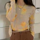 Long-sleeve Tie Dye T-shirt T-shirt - Yellow - One Size