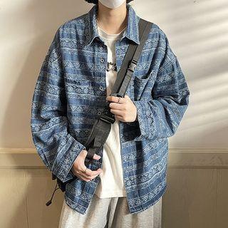 Pocket Front Geometric Print Denim Shirt