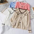 Contrasted Heart-button Knit Top