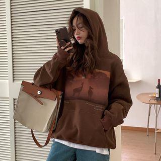 Printed Hoodie Dark Brown - One Size