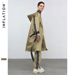 Loose-fit Tie-accent Hooded Long Jacket