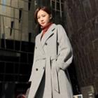 Wool Blend Long Coat With Sash Gray - One Size