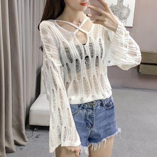 Reversible Perforated Long-sleeve Knit Top