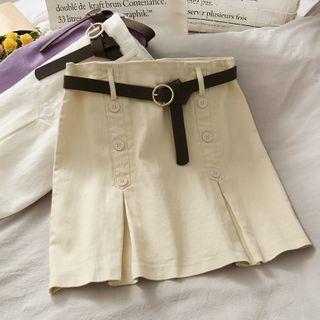 High-waist Buttoned Mini Skirt With Belt