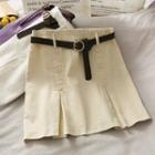 High-waist Buttoned Mini Skirt With Belt