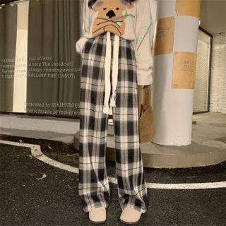 Koala Print Sweater / Plaid Wide Leg Pants