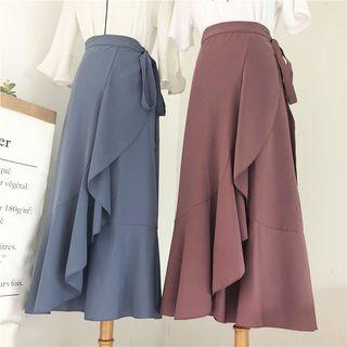Tie-waist Ruffled Wrap Midi Skirt