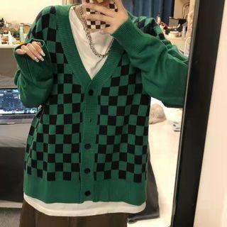 Checker Print Cardigan Checker Print - Green - One Size