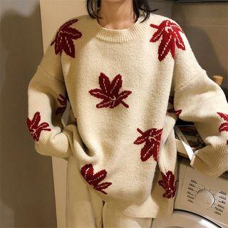 Mock Neck Print Oversized Sweater