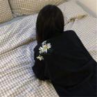 Short-sleeve Flower Embroidered T-shirt Black - One Size