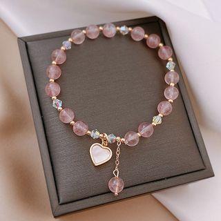 Heart Shell Faux Crystal Bead Bracelet Pink - One Size