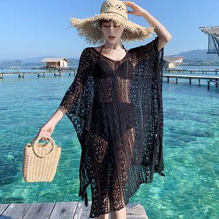 Batwing-sleeve Crochet Knit Cover-up