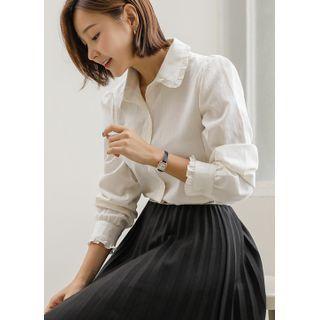 Puff-sleeve Frill-trim Blouse Cream - One Size