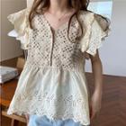Short-sleeve V-neck Eyelet Top