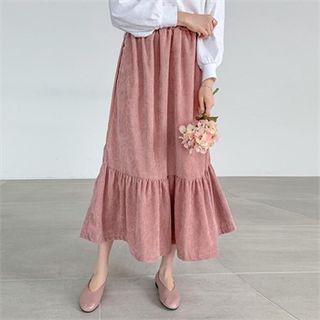 Ruffle-hem Corduroy Skirt