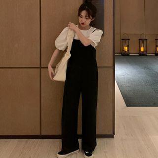 Puff Short-sleeve Top / Strappy Midi A-line Dress / Jumper Pants