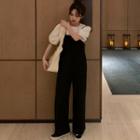 Puff Short-sleeve Top / Strappy Midi A-line Dress / Jumper Pants