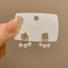 Square Rhinestone Faux Pearl Swing Earring E5127 - 1 Pair - Gold - One Size