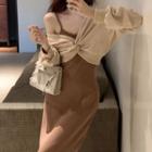 Spaghetti Strap Midi Dress / Off-shoulder Twist Sweatshirt