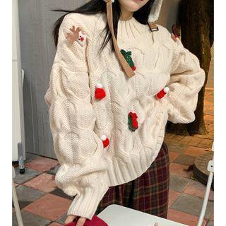 Christmas Applique Cable Knit Sweater